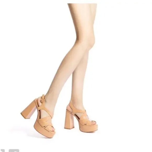 Larroude Womens Bee Strappy Platform Sandel Tan Nude Patent Leather size 10 - Picture 2 of 13